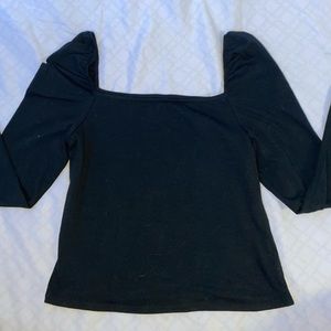 Black long sleeve square neck crop top